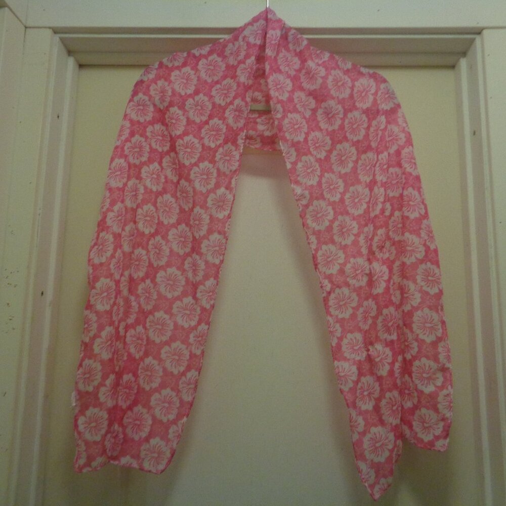 BARBIECORE COCONUT GIRL HIBISCUS LONG PINK & WHITE SCARF